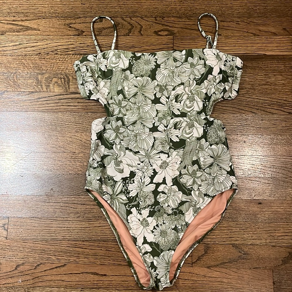 J. Crew Green Floral One Piece Swimsuit